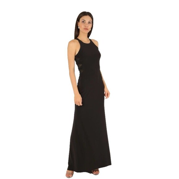 Halston Heritage Size 8  Black Crew Neck Long Dress Gown Cut Out $595 - Picture 15 of 15